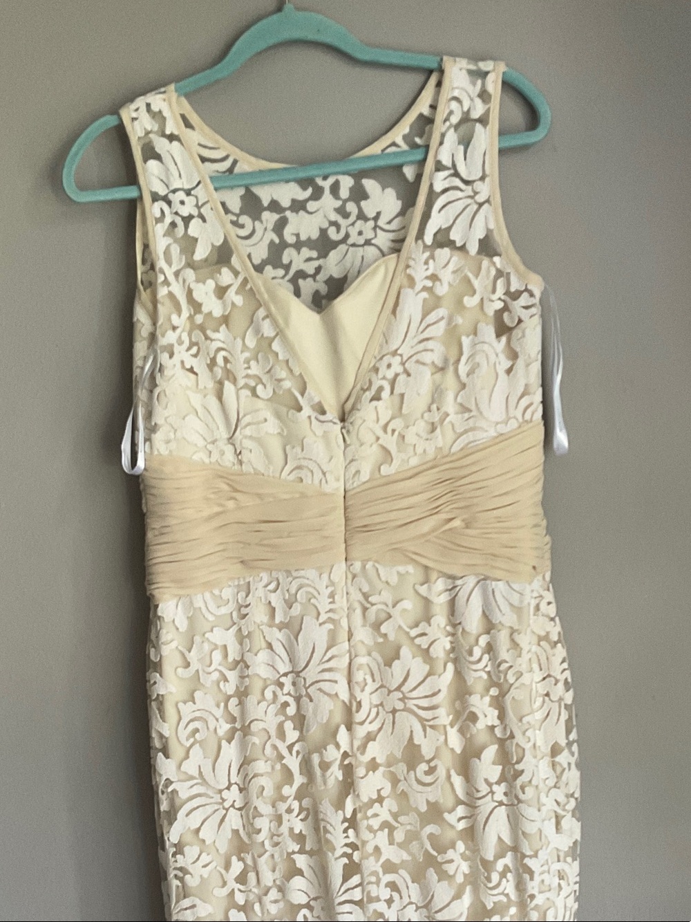 Montage by Mon Cheri Ivory Lace Maxi Dress with Champagne Sash - Picture 7 of 16
